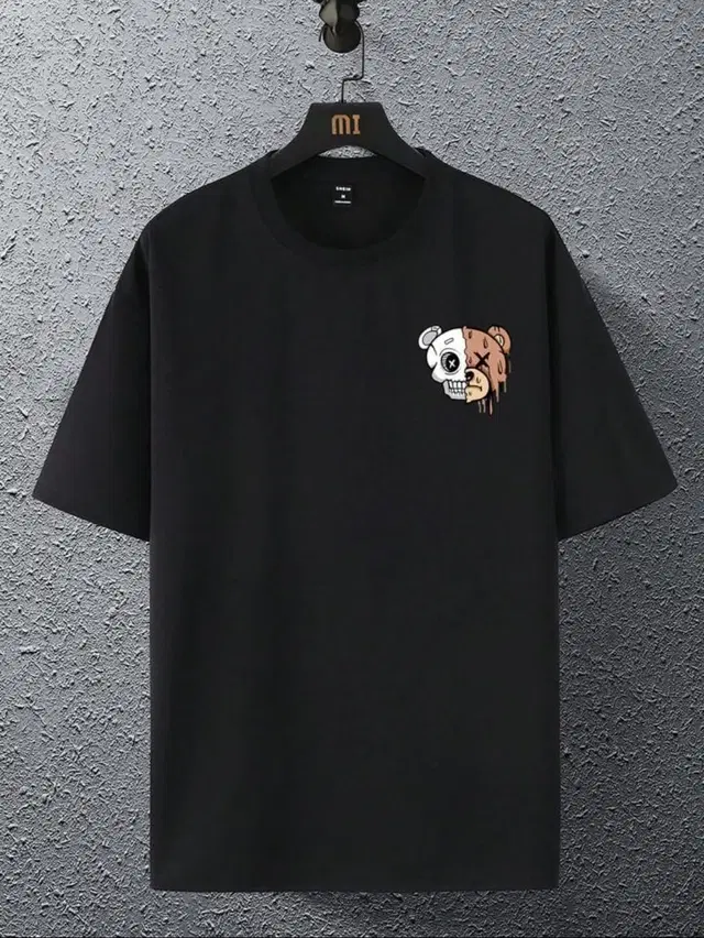 Cotton Blend Printed T-Shirt for Men, Black (XL)