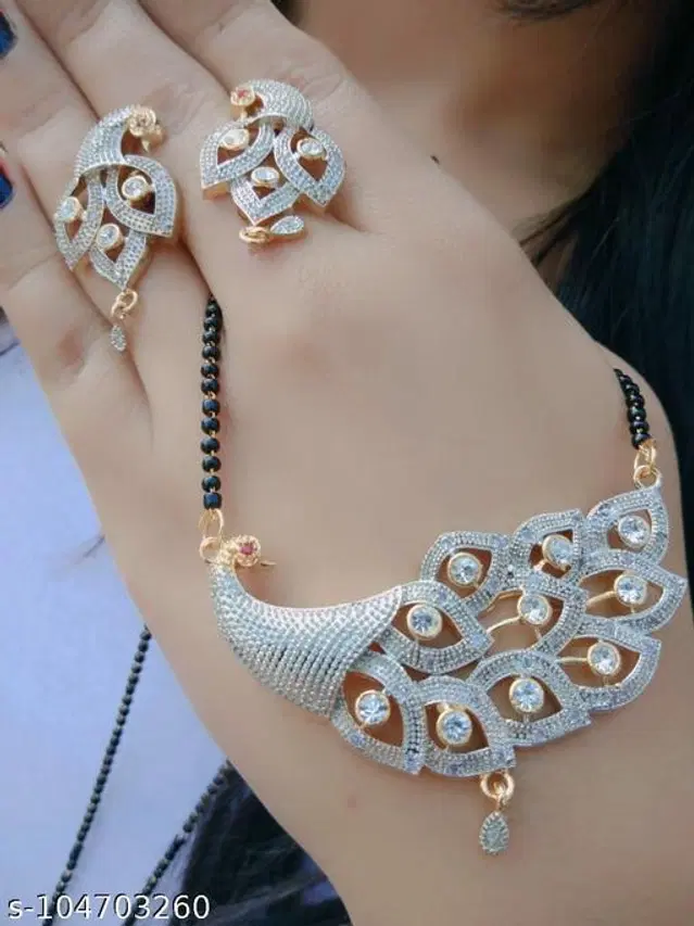 Alloy Mangalsutra with Earrings for Women, Set of 1 (Multicolor)