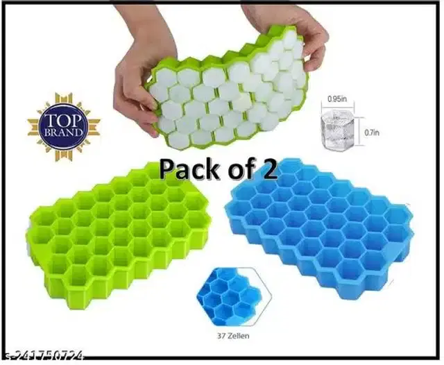 Silicone Ice Cube Trays, Green & Blue, Pack of 2
