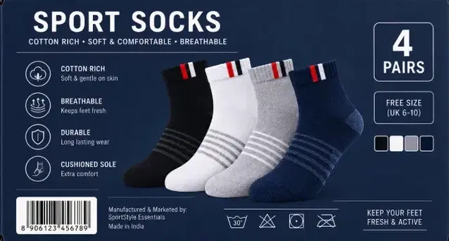 Mens Socks Printed Multicolour Polyblend(Free Size) Pack of 4