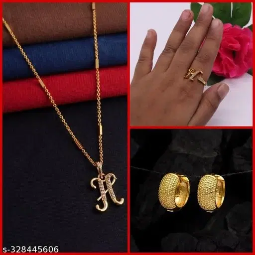 Alloy Pendant with Ring & 1 Pair Earrings for Women, Set of 3 (Multicolor)