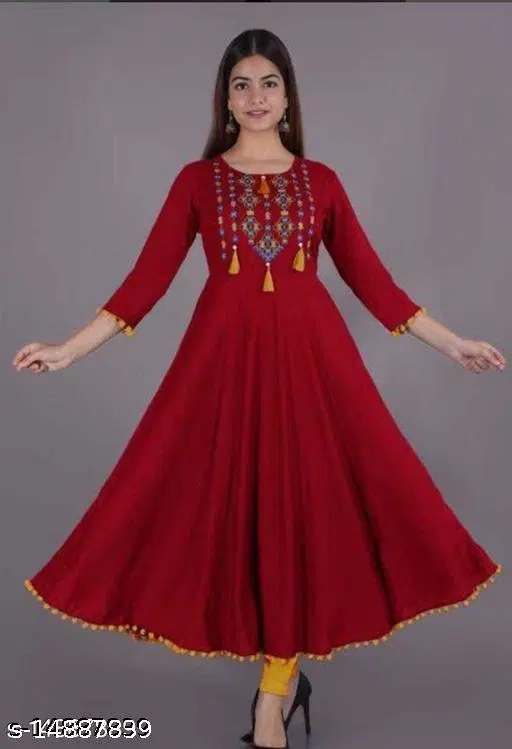 Alisha Graceful Rayon Kurta Set For Womens, Maroon (XXL)