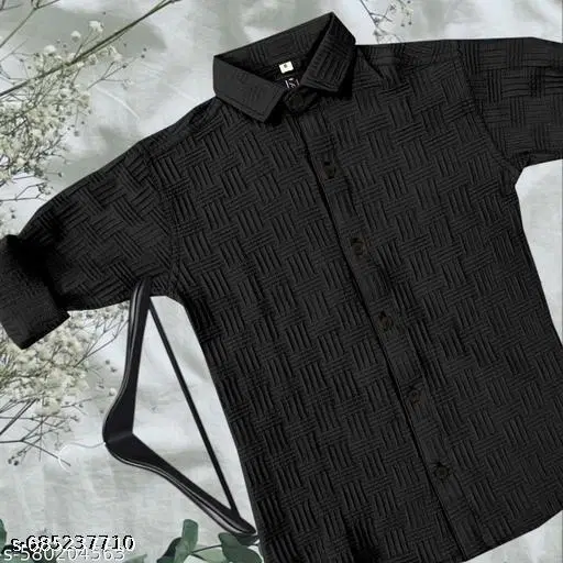 Solid Cotton Blend Spread Collar Long Sleeves Shirt for Boys (Black, 7-8 Years)