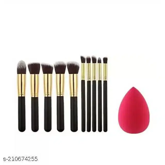 10 Pcs Makeup Brushes with Makeup Blender, Set of 2