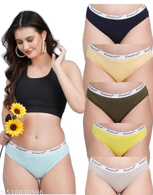 Evaara Cotton Briefs for Women, Pack of 6 (Blue, 28)