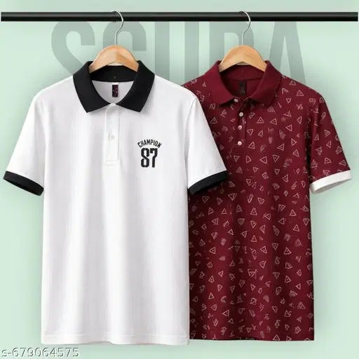 Cotton Blend Printed T-shirt for men, White & Maroon (XL) Pack of 2