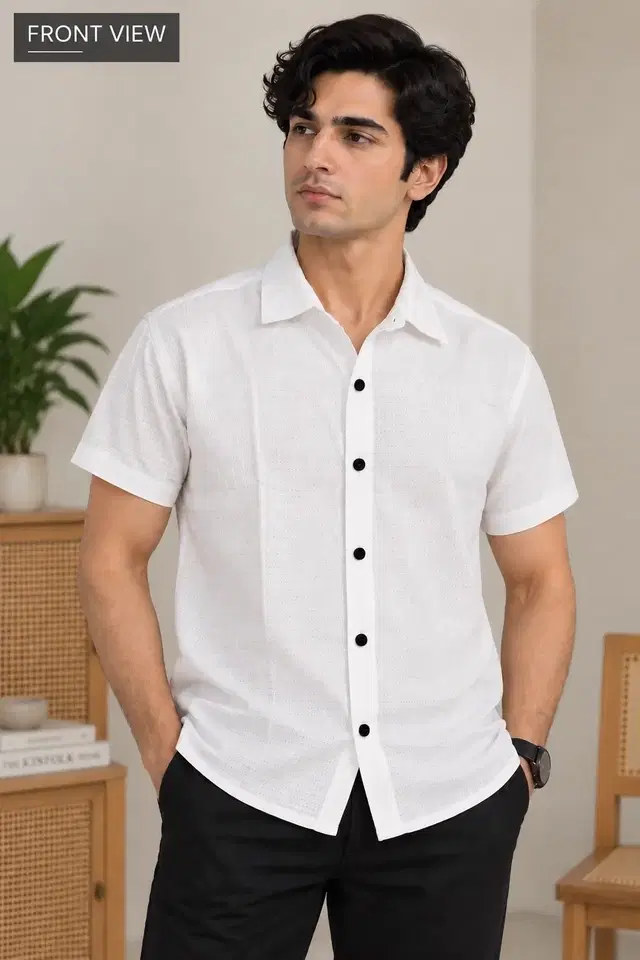 Cotton Blend Solid Mens Shirts White, XL