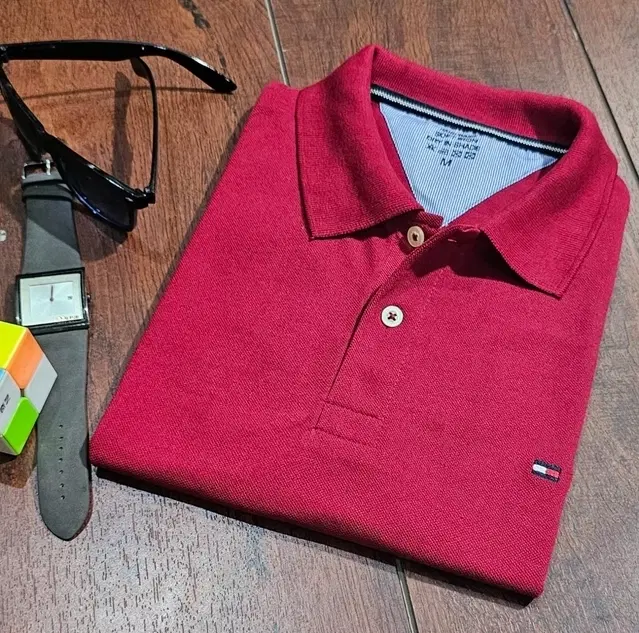 Polo Solid T-Shirt for Men (Red, L)