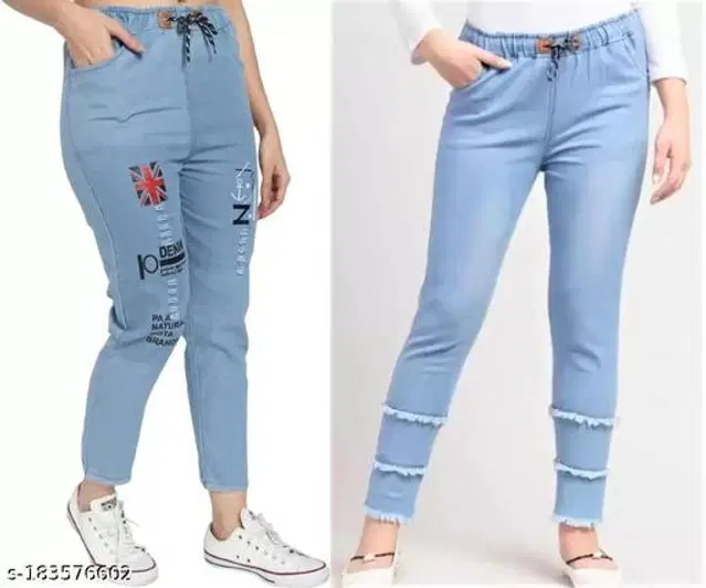 Denim Jeans for Girls, Pack of 2 (Blue, 13-14 Years)
