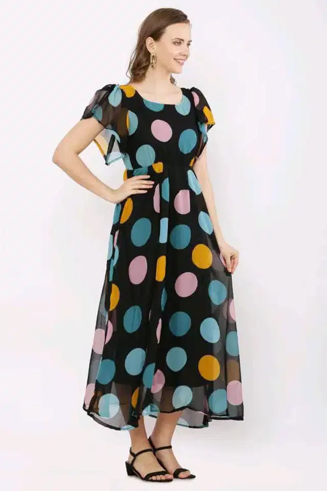 Women's Printed Anarkali Flared Gown (Black, M)