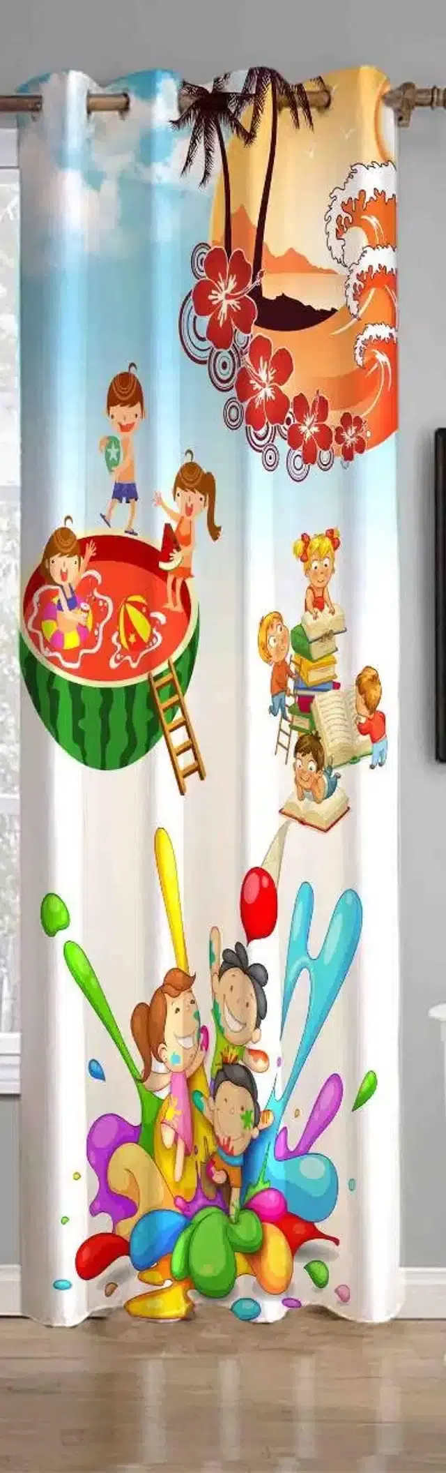 Digital Printed Window & Door Curtains, Multicolor, 7 feet