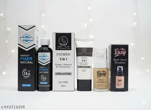 Ultimate Makeup Combo Kit | Matte Foundation, Compact Powder, Contour Stick, Primer & Setting Spray | Long-Lasting, Full Coverage, Natural Finish | Face Makeup Set for Women&Girls