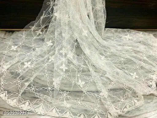 Embroidered Jaipuri Net Floral Sewing & Embroidery (White, Free Size)