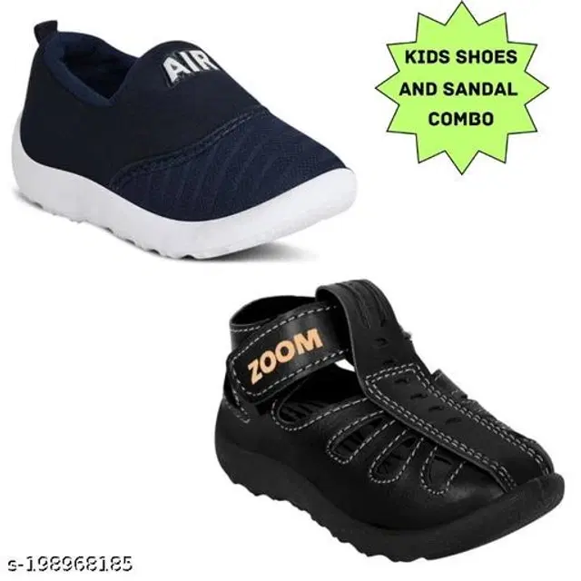 Sandals with Casual Shoes for Kids, Set of 2 (Navy Blue & Black, 2-2.5 Years)