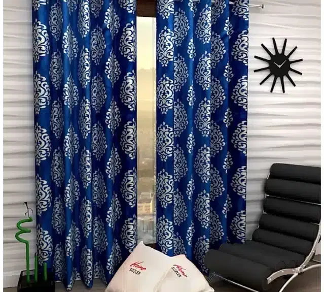 Polyester Printed Window & Door Curtains, Pack of 2, Blue, 5 feet