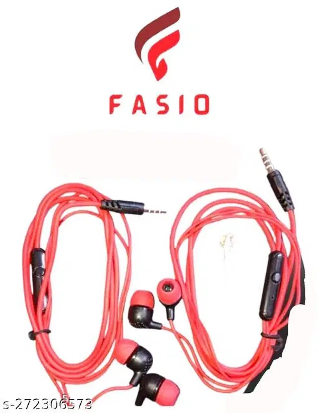 Premium 3.5 mm Jack Wired Earphones, Red, Pack of 2