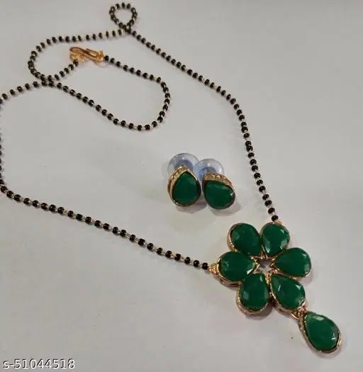 Alloy Mangalsutra With Earring for Women, Green