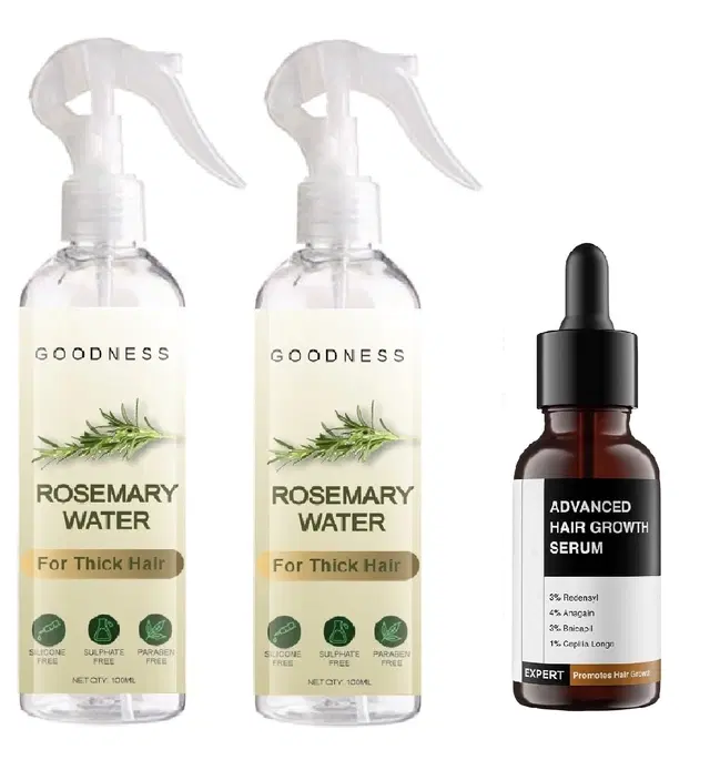 Combo of Rosemary Water, 100 ml, Pack of 2 with Advanced Hair Growth Serum, 30 ml, Set of 3