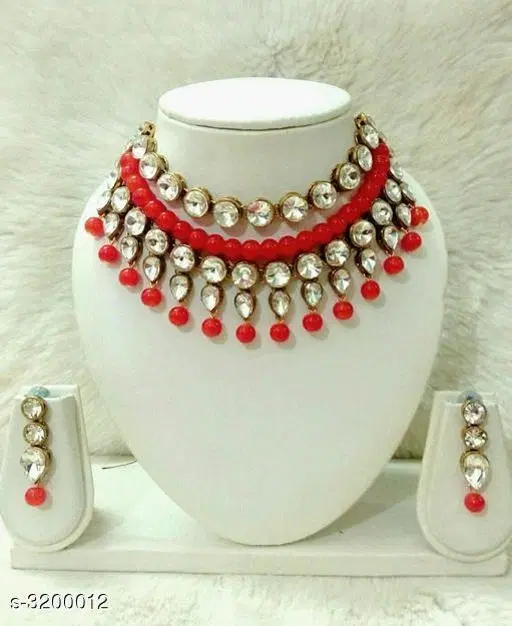 New Fancy Alloy Stone Work Women'S Jewellery Set, Red