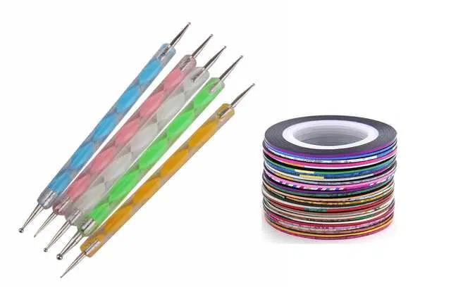 Nail Art Combo Nail Art Pen Set, Stripping Roll Tape and A French Manicure Nail Art Tip Sticker, Pack of 15, SE-61