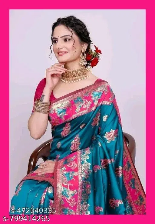 Kanjeevaram Saree for Women (Blue, Free Size)
