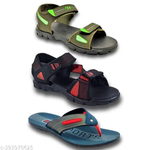 Sandals with Flipflop for Men, Pack of 3 (Multicolor, 6)