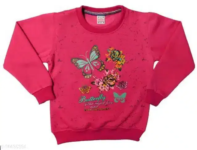 Fleece Printed Full Sleeves Round Neck Sweatshirt for Girls (Pink, 3-4 Years)