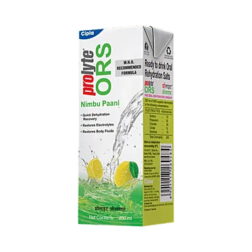 Prolyte Prolyte ORS Ready To Drink for Body Fluid & Electrolyte Replenishment | For Stomach Care & Dehydration | Flavour Nimbu Paani, 200 ml Liquid
