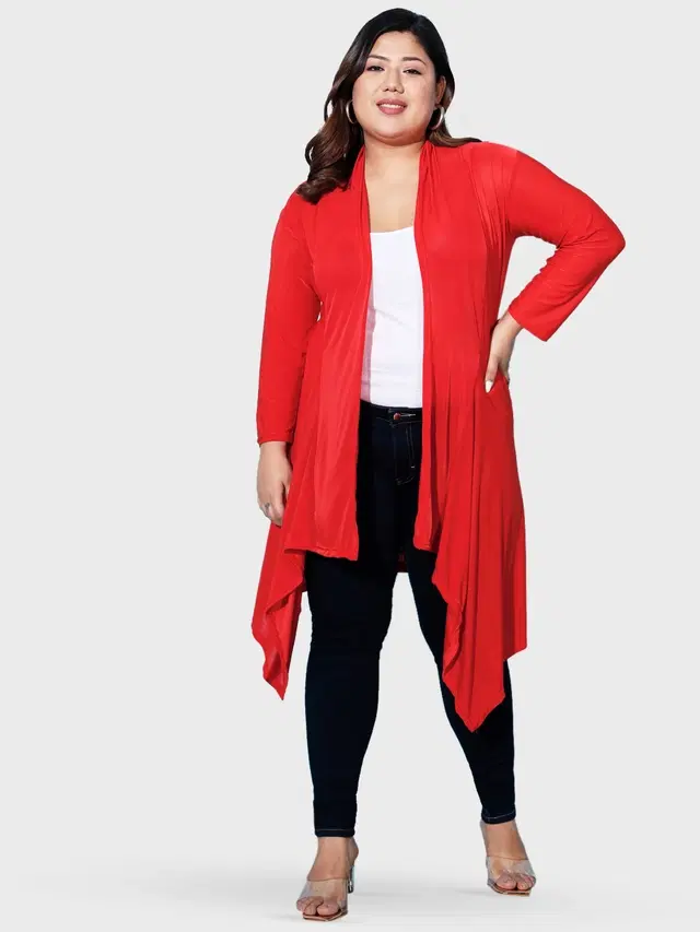 Hosiery Solid Shrug for Women (Red, 6XL)