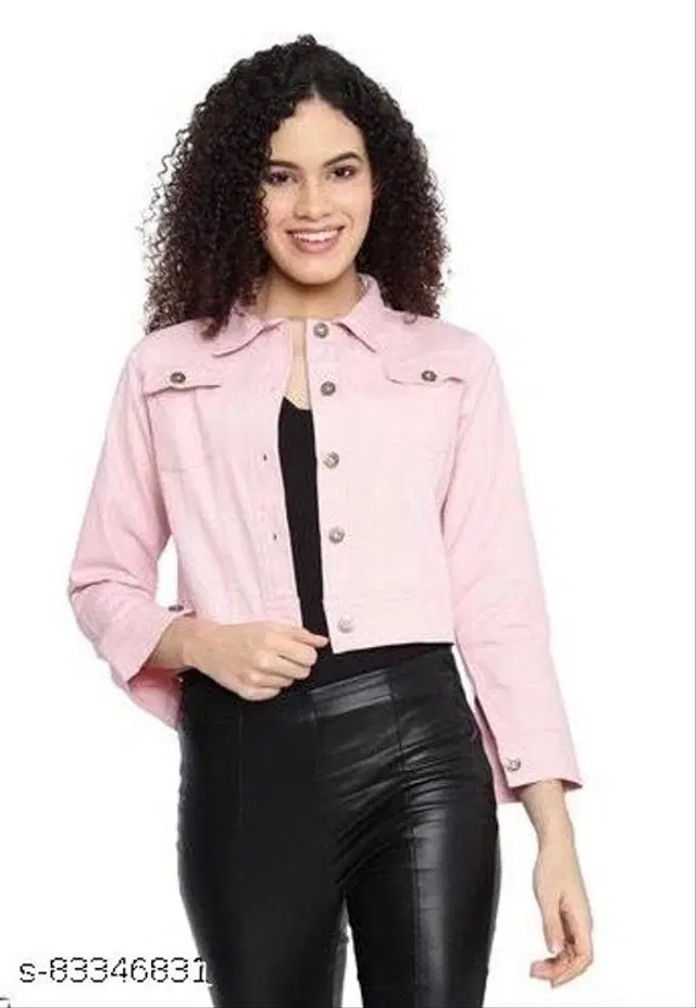 Denim Jacket for Women (Pink, L)