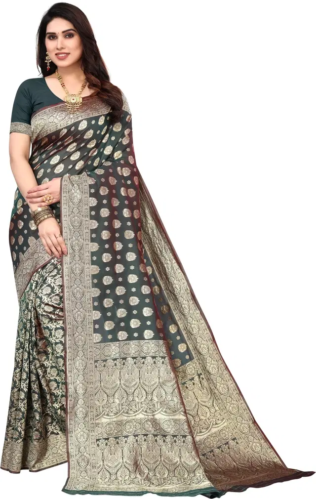 Silk Woven Design Saree for Women, Bottle Green (6.3 m)