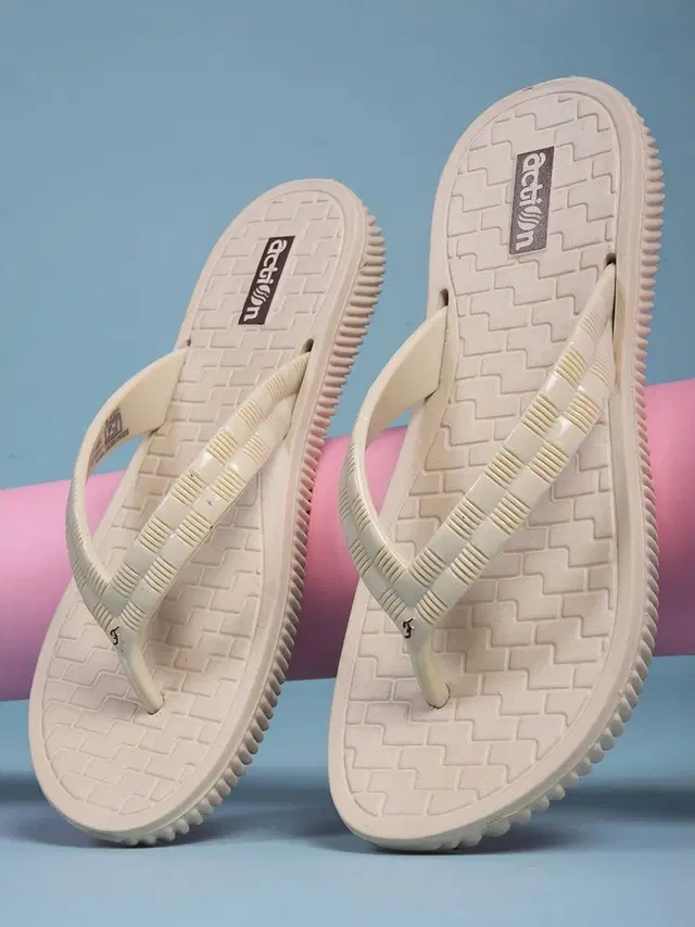 action Casual Slippers for Women (Beige, 4)