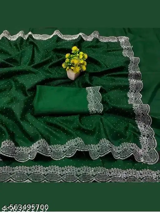 Georgette Solid Saree For Women, Green