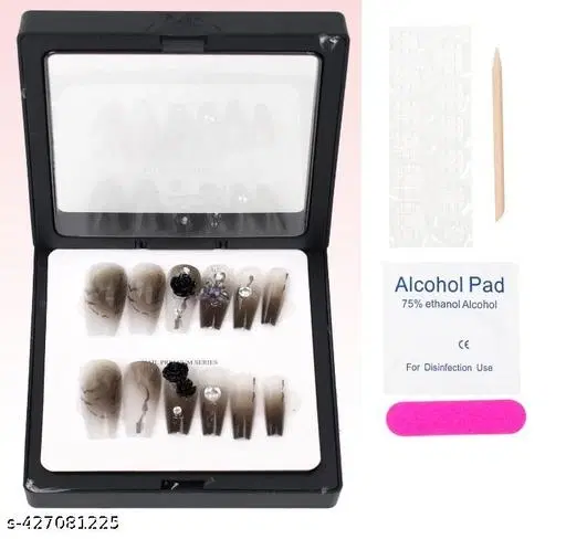 Kamz's Fake Nails Nail Extension Kit - Quick Fix Press On Nails, Aesthetic Acrylic Stick on Nails, Reusable, 12pcs Nails Set for Girls & Kids