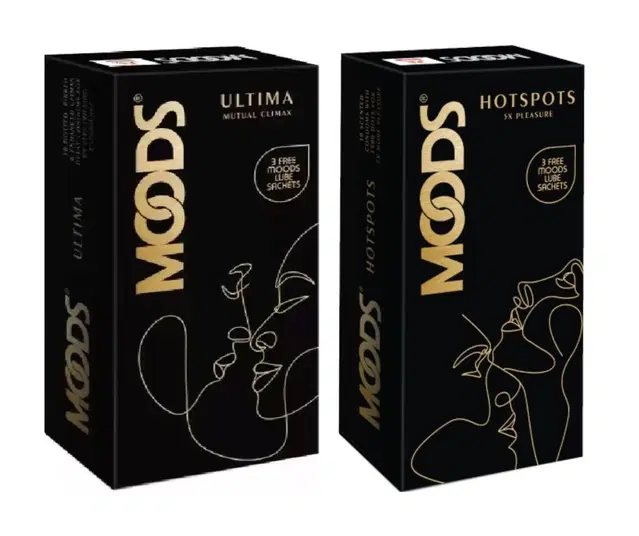 Mood Ultima Mutual Climax Condom, 10 Pcs with Mood Hot Spots 5X Pleasure Condoms, 10 Pcs, Set of 2