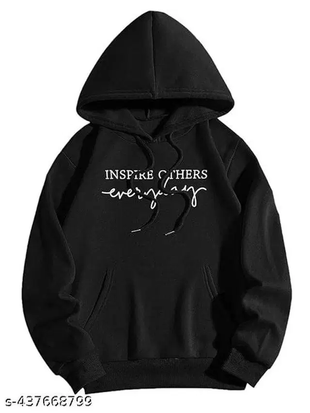 Cotton Blend Printed Hoodie for Women (Black, M)