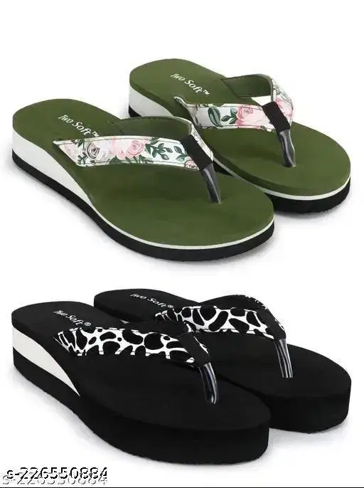 Twosoft EVA Flip-flops for Women (Multicolor, 7) Pack of 2