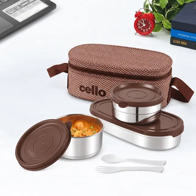 Cello Bite Buddy Deluxe Lunch Box, Brown | Leak-Resistant | Easy To Carry | For Office, School & Travel