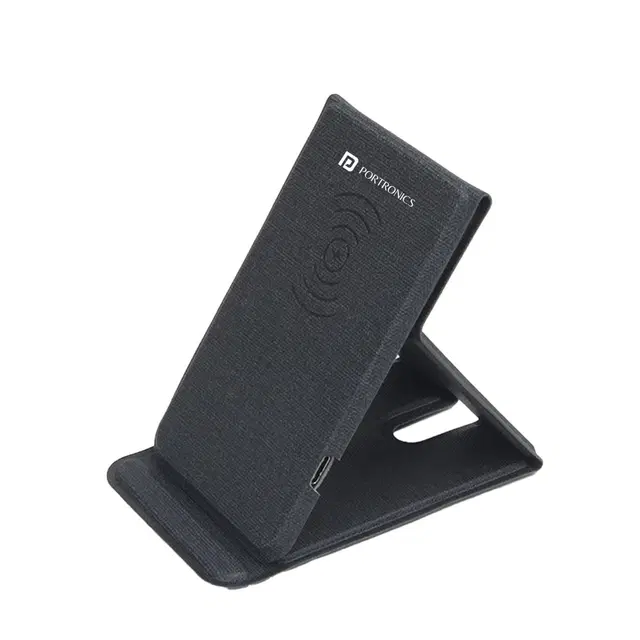 Portronics Freedom Fold 15w Foldable Wireless Charger With Premium Pu Leather, 1 Mtr Type C Charging Cable Compatible With iPhone 8 & Above And Other Qi Enabled Devices(Grey)