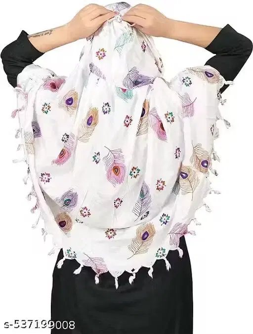 Womens Scarves Printed White Cotton(Free Size)