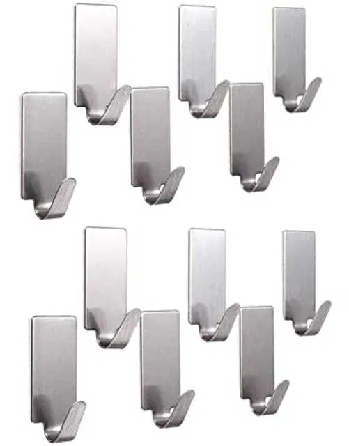 Pinak Self Adhesive Hooks Stick On Heavy Duty Stainless Steel, Pack Of 12, Steel, PS-147