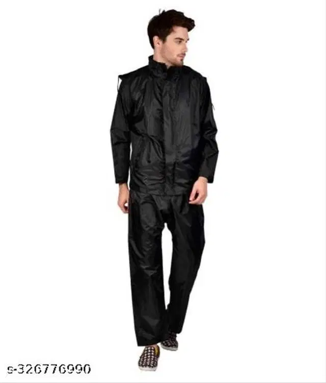 Polyester Rain Coat for Men, Black, M