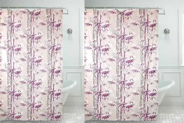 Waterproof Shower Curtain for Bathroom with 16 Hooks, Set of 2, Multicolor, W-101