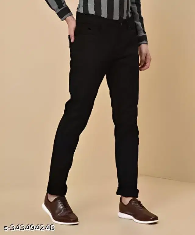 Denim Slim Fit Jeans for Men (Black, 32)
