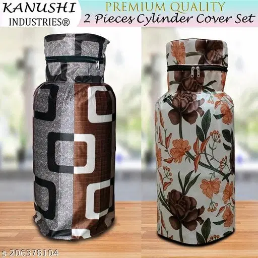 KANUSHI Industries® Designer LPG Gas Cylinder Cover Set of 2Pc (2PCS+CYL-Brown-Box+Brown-Rose)