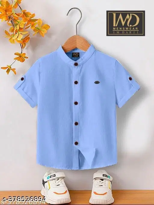Solid Cotton Blend Mandarin Neck T-Shirt for Boys (Aqua Blue, 4-5 Years)