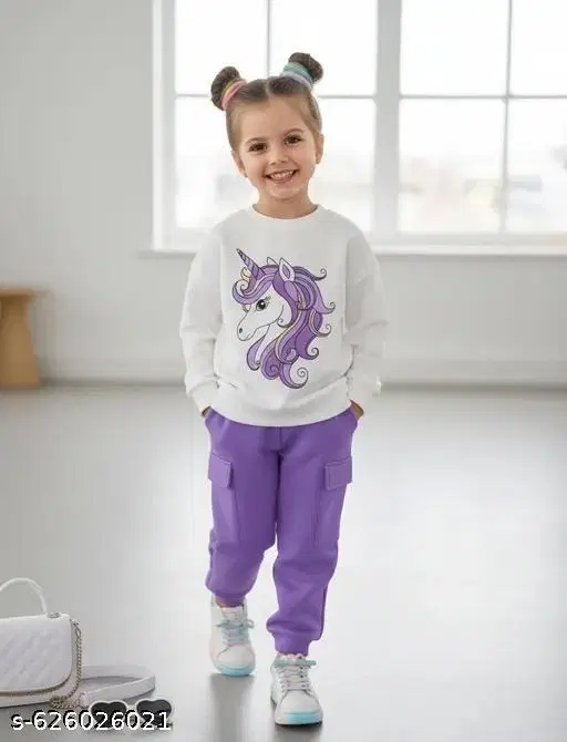 Cotton Printed Clothing Set for Girls, Lavender & White (6-12 Months)