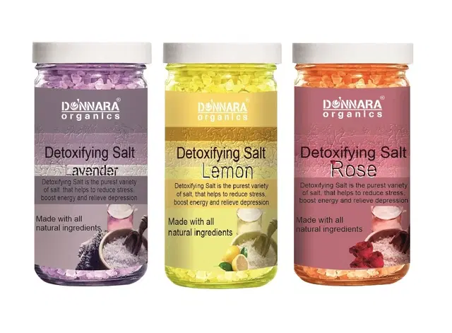 Donnara Organics Lavender, Lemon & Rose Detoxifying Bath Salt Crystal, 200 g, Set of 3
