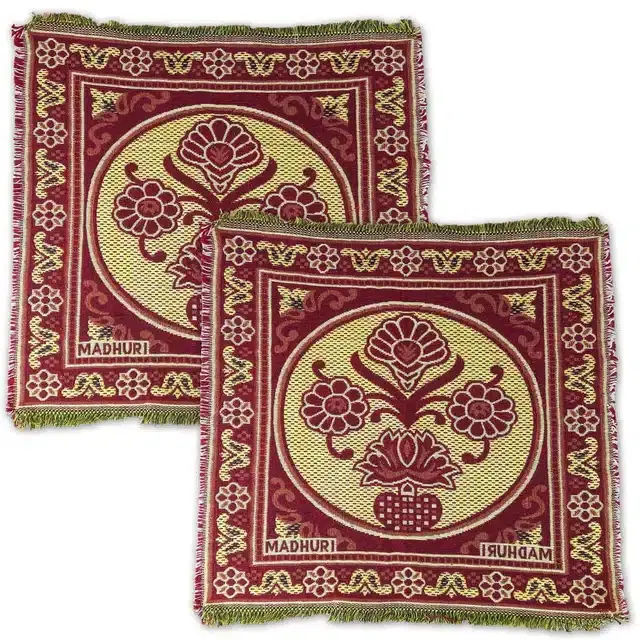 Velvet Pooja Mats, Multicolor, Pack of 2, 19x19 Inches