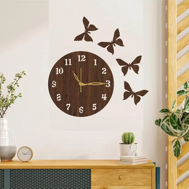 KC Arts MDF Wall Clock with Butterfly Pack of 1